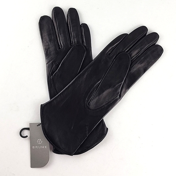 BRUME Women's Espresso Brown Leather Silk Lined Long Gloves Size 7 / M - Picture 2 of 10